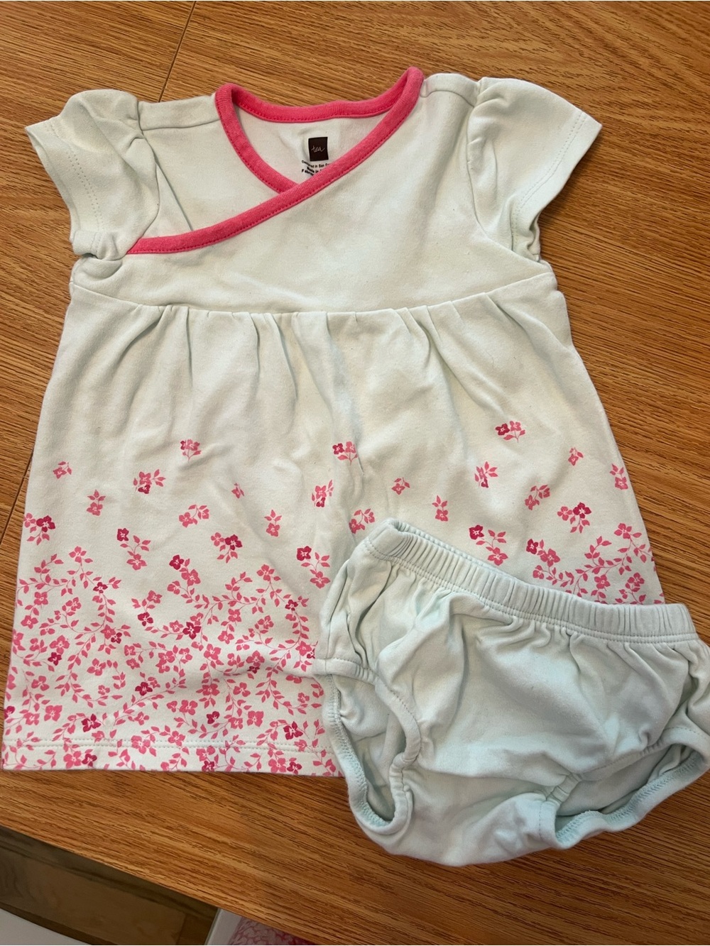 Tea Collection Light Green Dress Set with Pink Floral Accent
